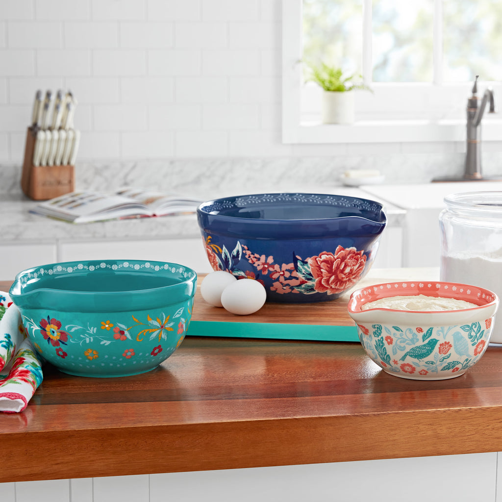 The Pioneer Woman Keepsake Floral 3-Piece Ceramic Mixing Bowl Set