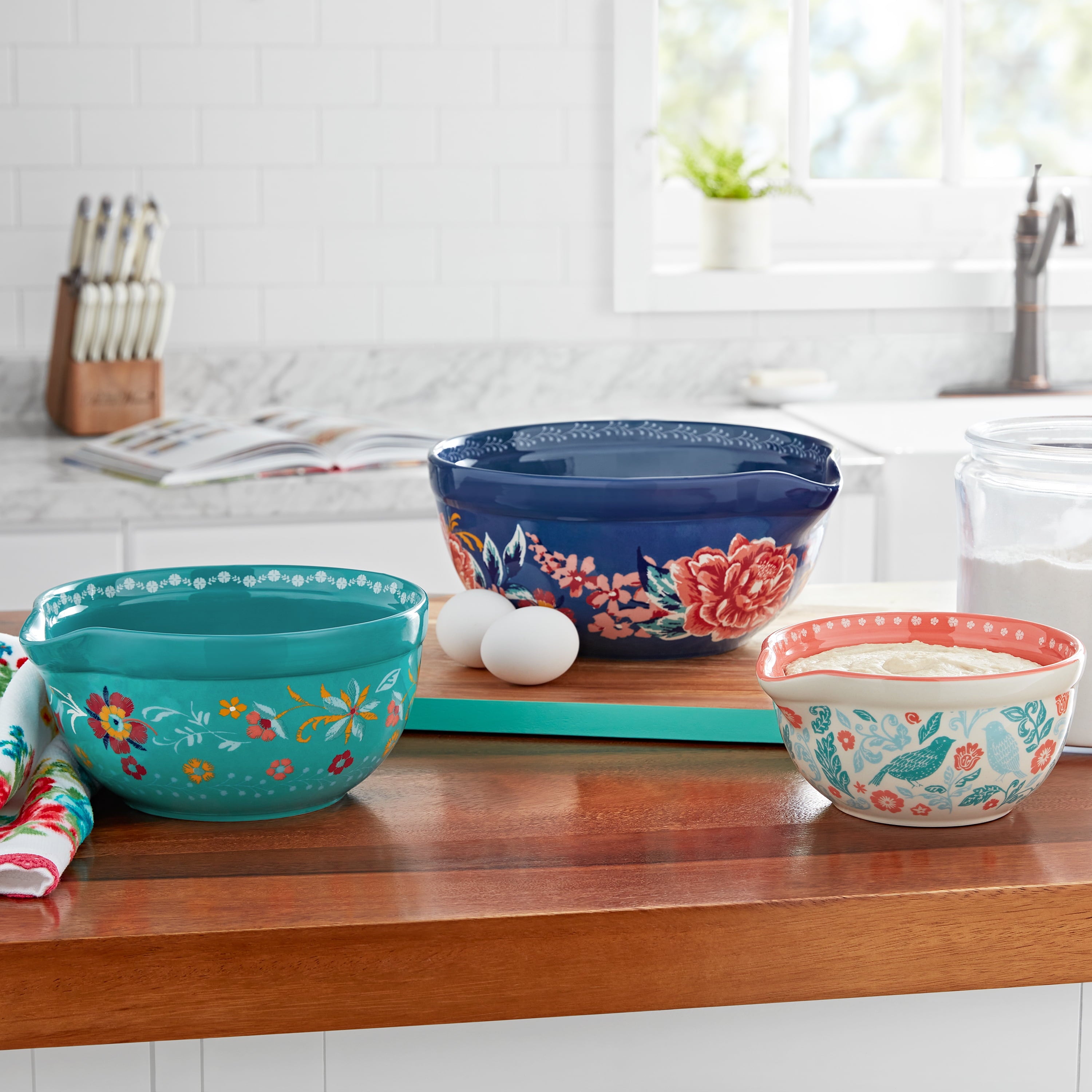 The Pioneer Woman Keepsake Floral 3-Piece Ceramic Mixing Bowl Set