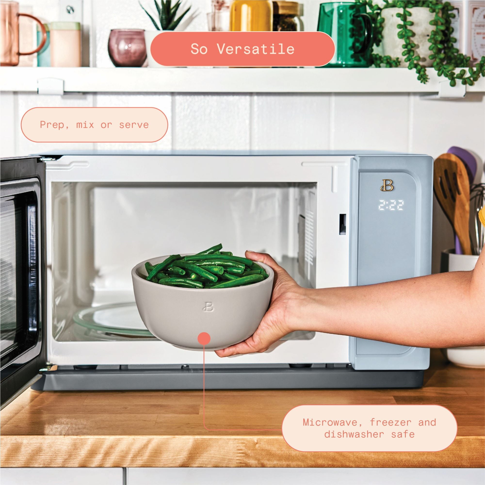 Beautiful 3-Piece Stoneware Nesting Mixing Bowl Set, Porcini Taupe by Drew Barrymore