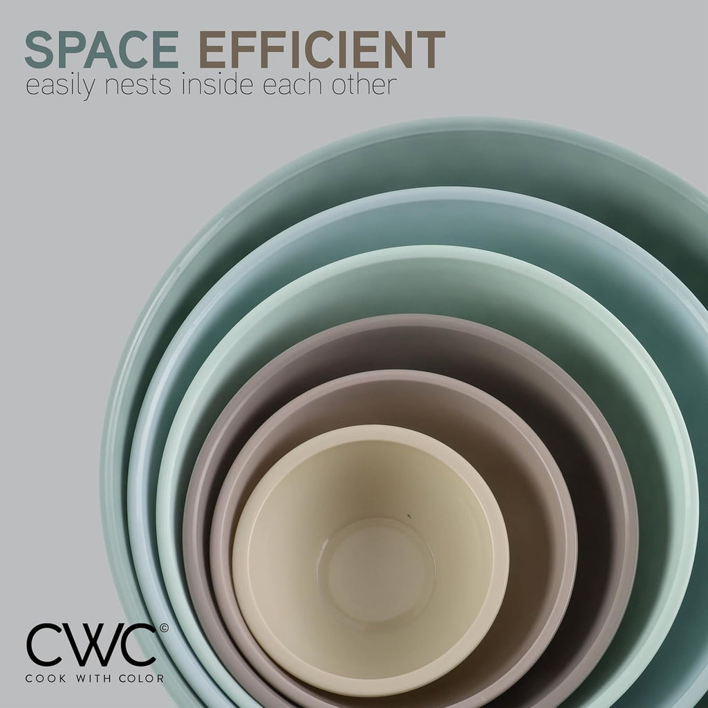 COOK WITH COLOR 12-Pc Mixing Bowls with Lids Set Plastic Bowls for Kitchen, Mint Embossed