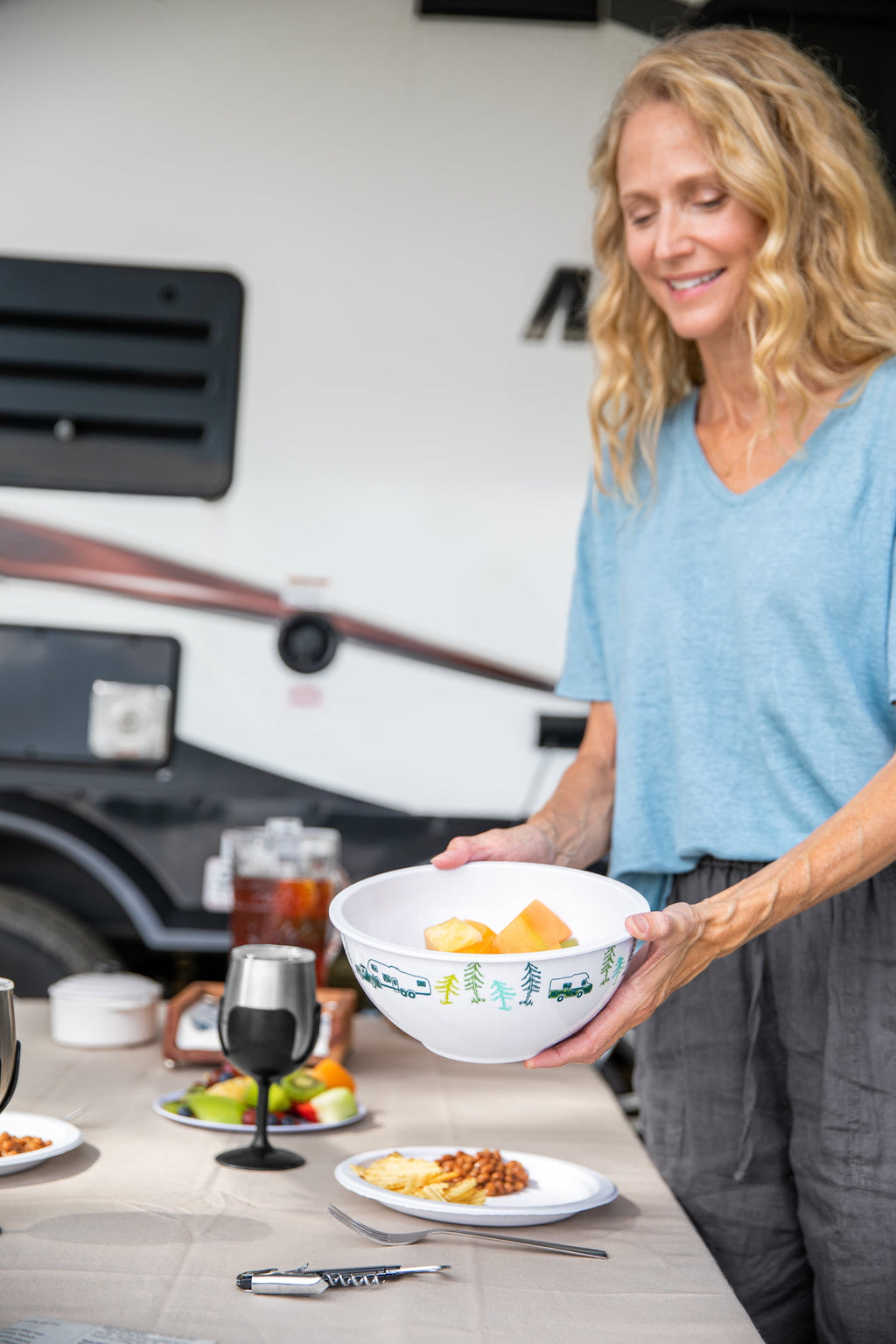 Camco Life is Better at the Campsite Nesting Bowl Set, 8 Piece, Multicolor (53451)