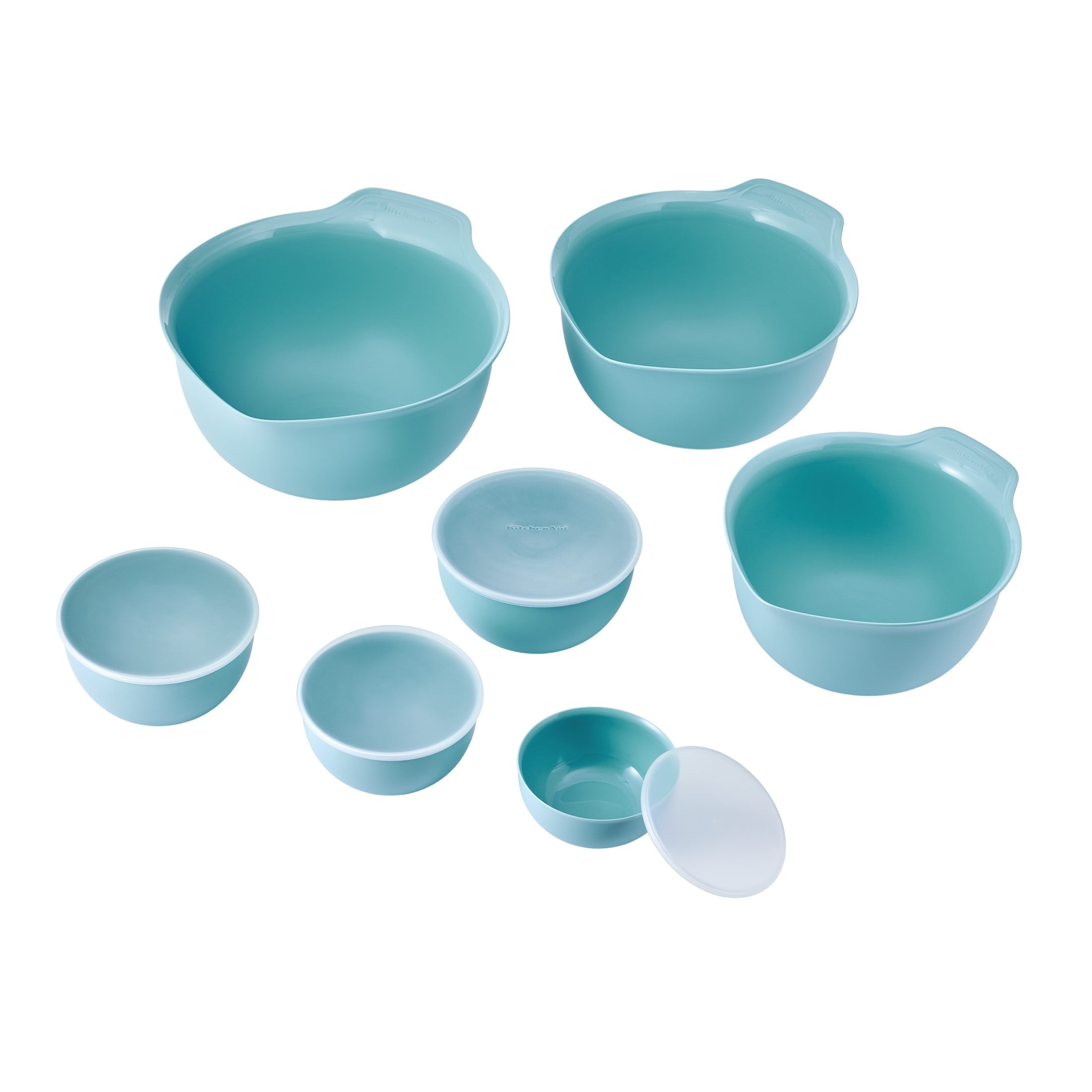 KitchenAid 7-Piece Plastic Nesting Mixing Bowl Set and Prep Bowls with Lids, Mineral Water