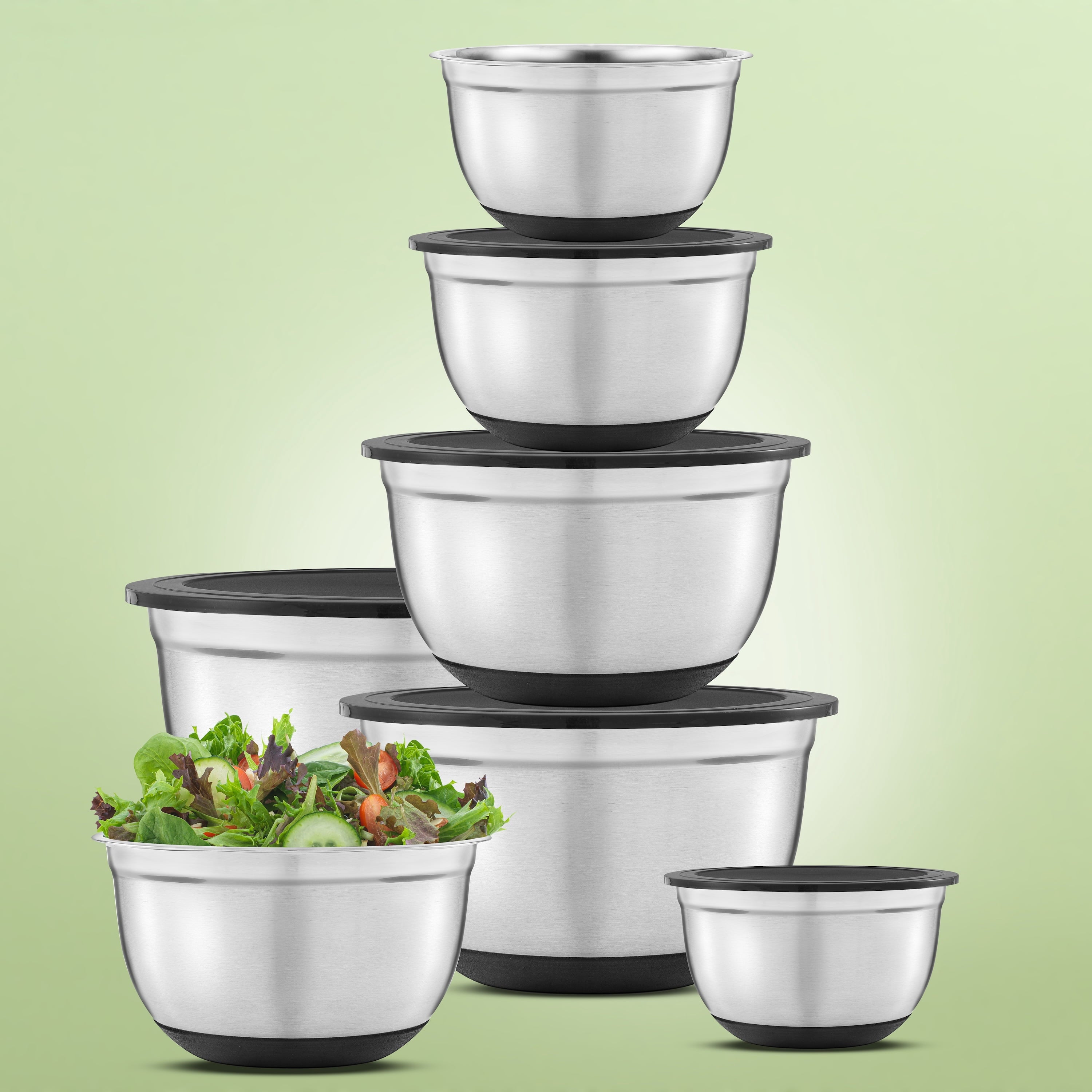 JoyJolt Stainless Steel Mixing Bowls with Lids Set of 7, Black