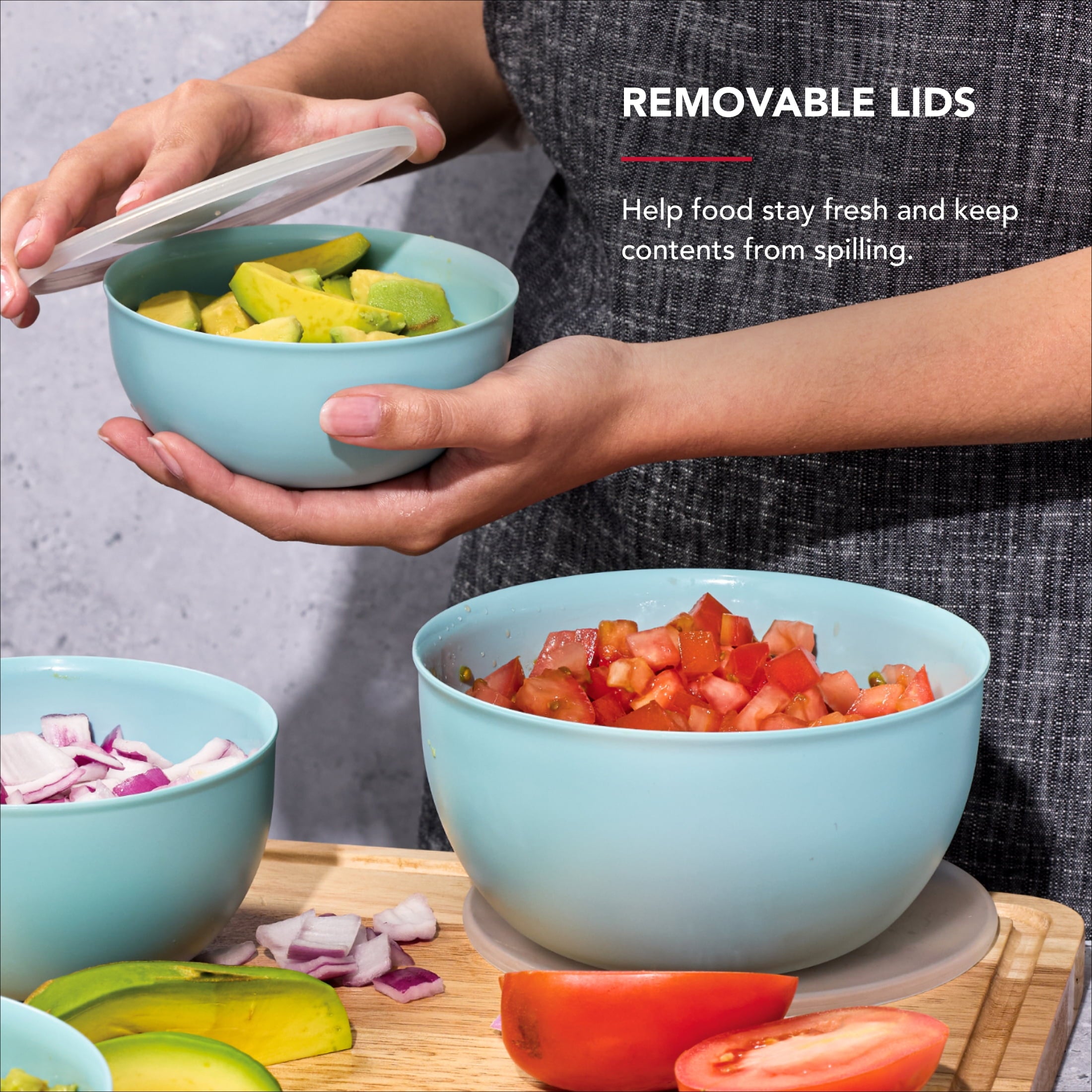 KitchenAid 7-Piece Plastic Nesting Mixing Bowl Set and Prep Bowls with Lids, Mineral Water