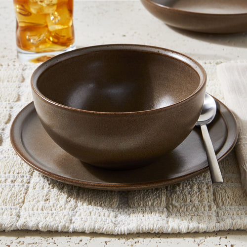 Better Homes and Gardens Banks Brown 12-Piece Stoneware Plates & Bowls Dinnerware Set