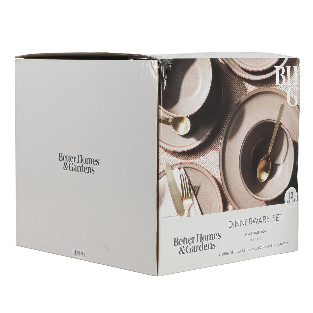 Better Homes and Gardens Banks Brown 12-Piece Stoneware Plates & Bowls Dinnerware Set