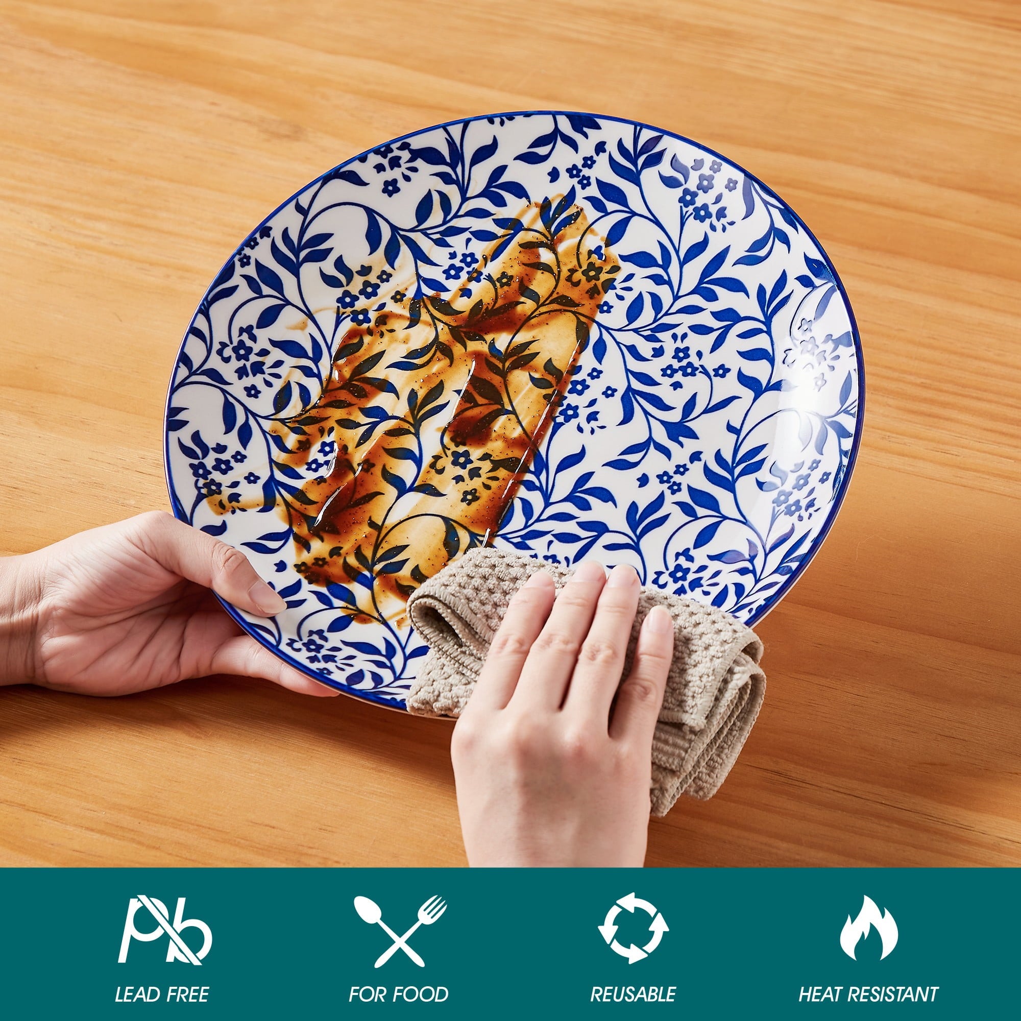 MALACASA 12 Pieces Dinnerware Sets, Porcelain Plates and Bowls Set for 4, Blue and White Porcelain Dish Set, Wild Vine Pattern