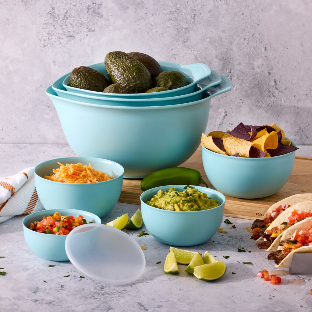 KitchenAid 7-Piece Plastic Nesting Mixing Bowl Set and Prep Bowls with Lids, Mineral Water