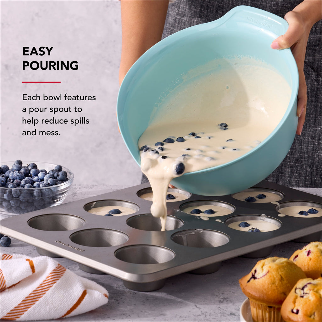 KitchenAid 7-Piece Plastic Nesting Mixing Bowl Set and Prep Bowls with Lids, Mineral Water