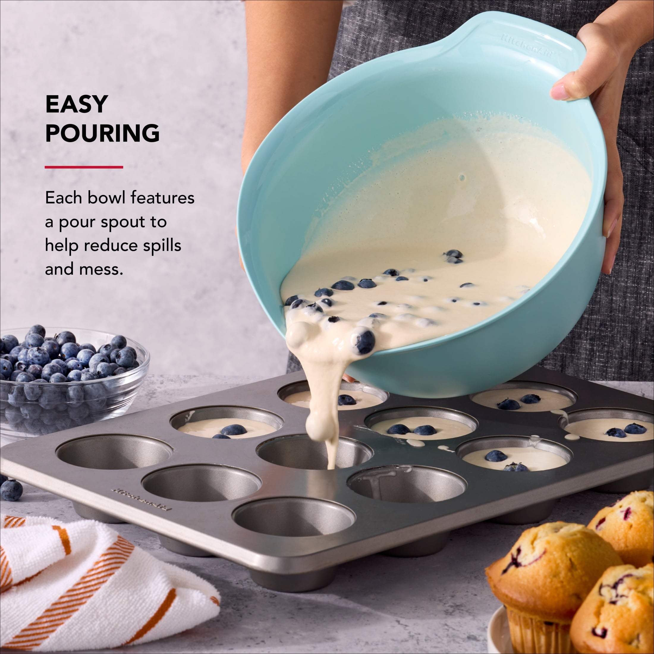 KitchenAid 7-Piece Plastic Nesting Mixing Bowl Set and Prep Bowls with Lids, Mineral Water