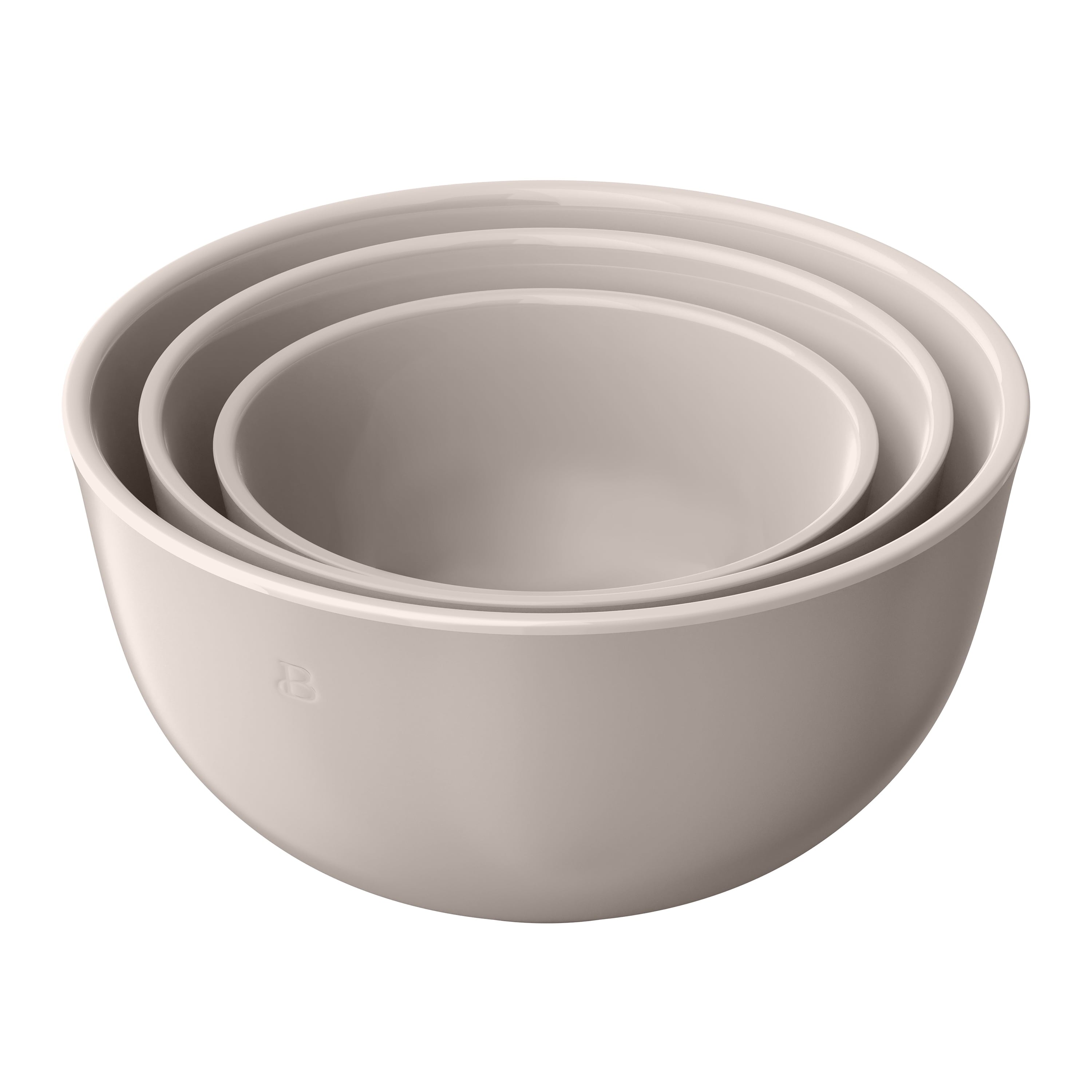 Beautiful 3-Piece Stoneware Nesting Mixing Bowl Set, Porcini Taupe by Drew Barrymore