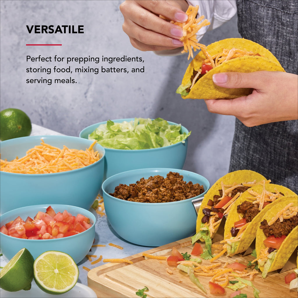 KitchenAid 7-Piece Plastic Nesting Mixing Bowl Set and Prep Bowls with Lids, Mineral Water