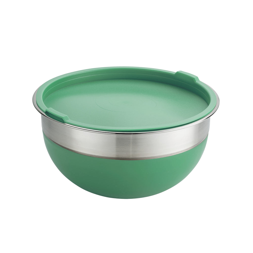 Tramontina 10-Piece Stainless Steel Mixing Bowl Set with Lid, High Wall with Mint Green Silicone Sides, Dishwasher Safe