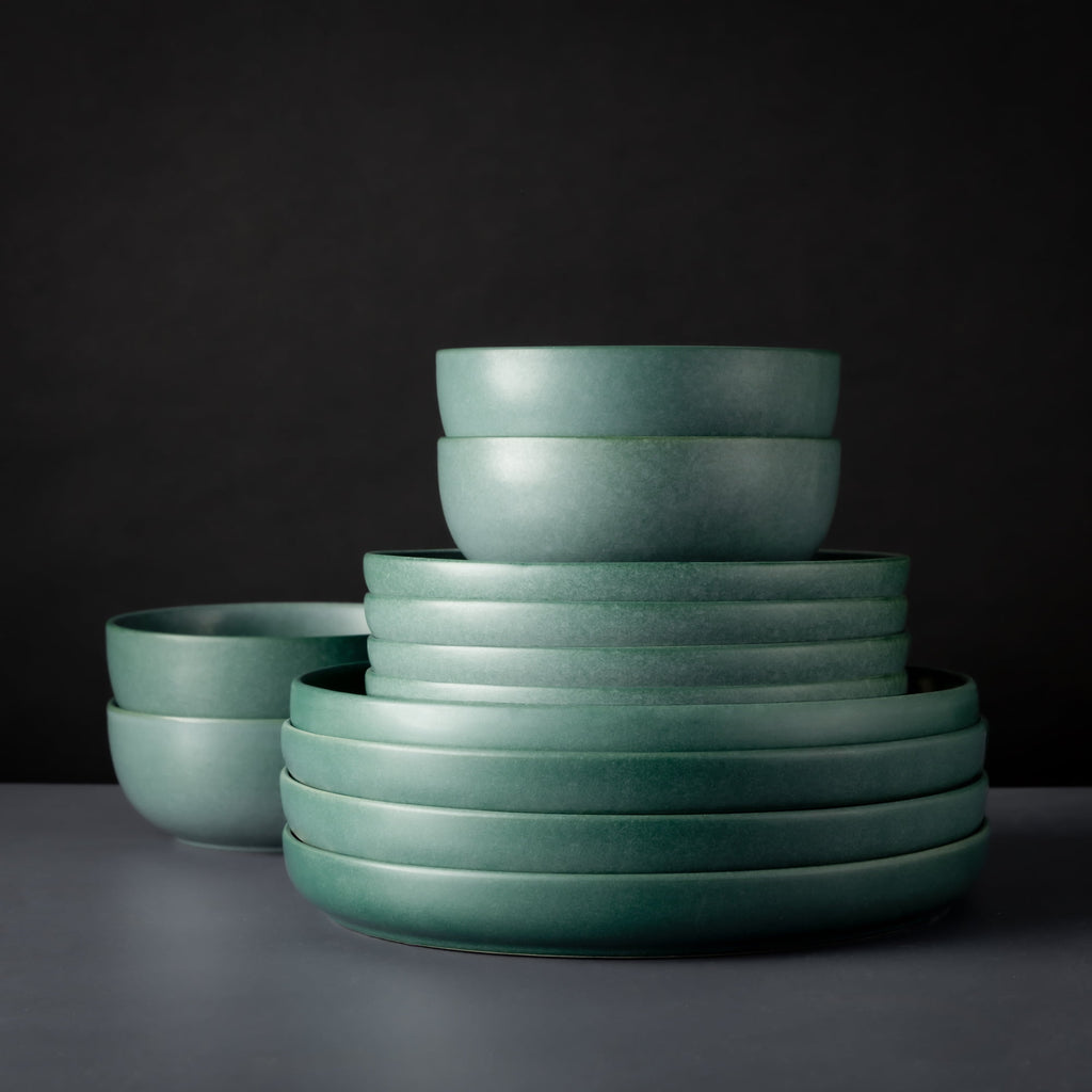 Thyme & Table Caspian Green 12-Piece Ceramic Dinnerware Set