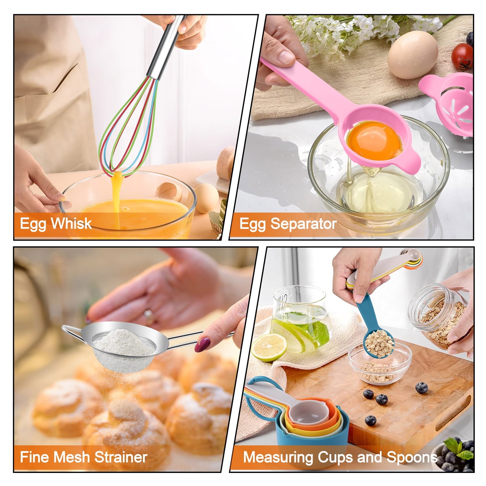 Vesteel 35PCS Mixing Bowls with Lids Set, Stainless Steel Nesting Salad Prep Bowls Attach with 3 Graters & Kitchen Utensils for Mixing Serving Grating, Size 4.5/3.5/3/2.5/1.5/1.2/0.7 QT, Multi-color