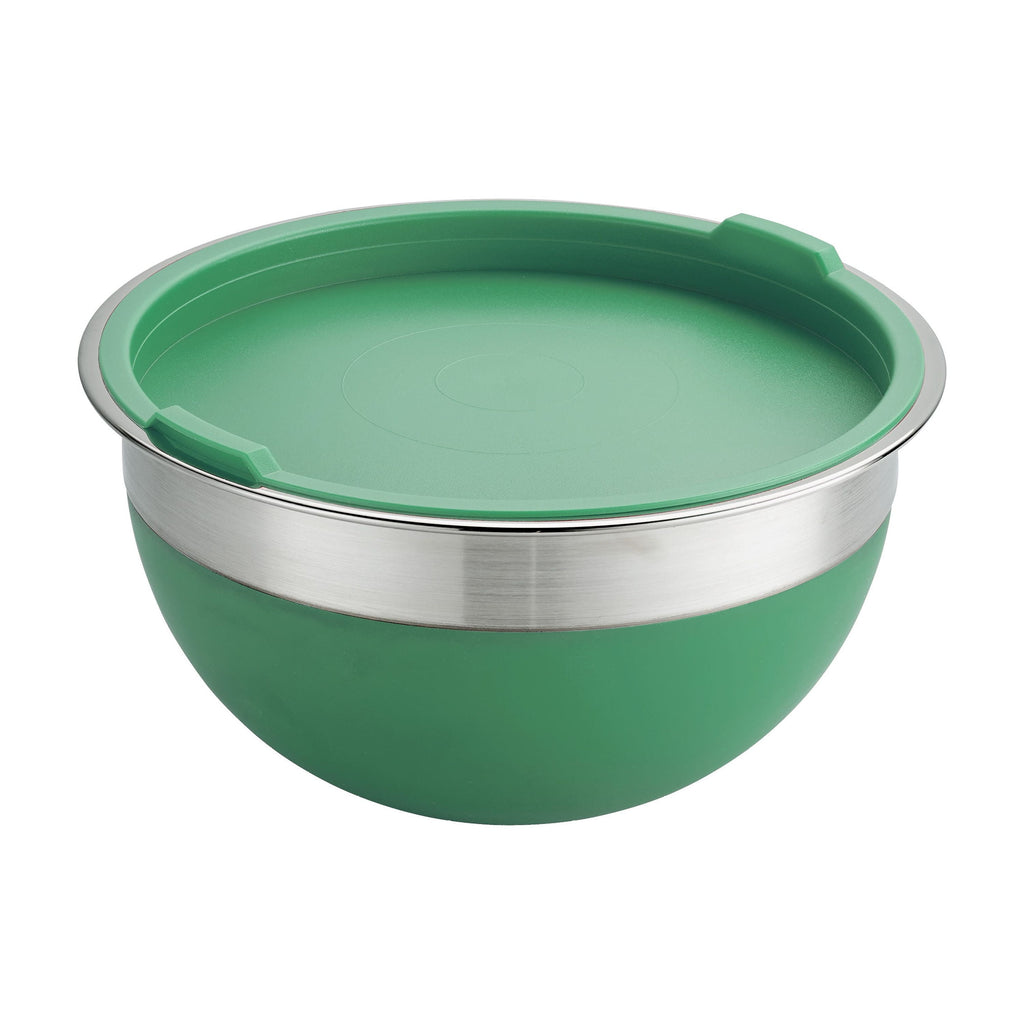 Tramontina 10-Piece Stainless Steel Mixing Bowl Set with Lid, High Wall with Mint Green Silicone Sides, Dishwasher Safe