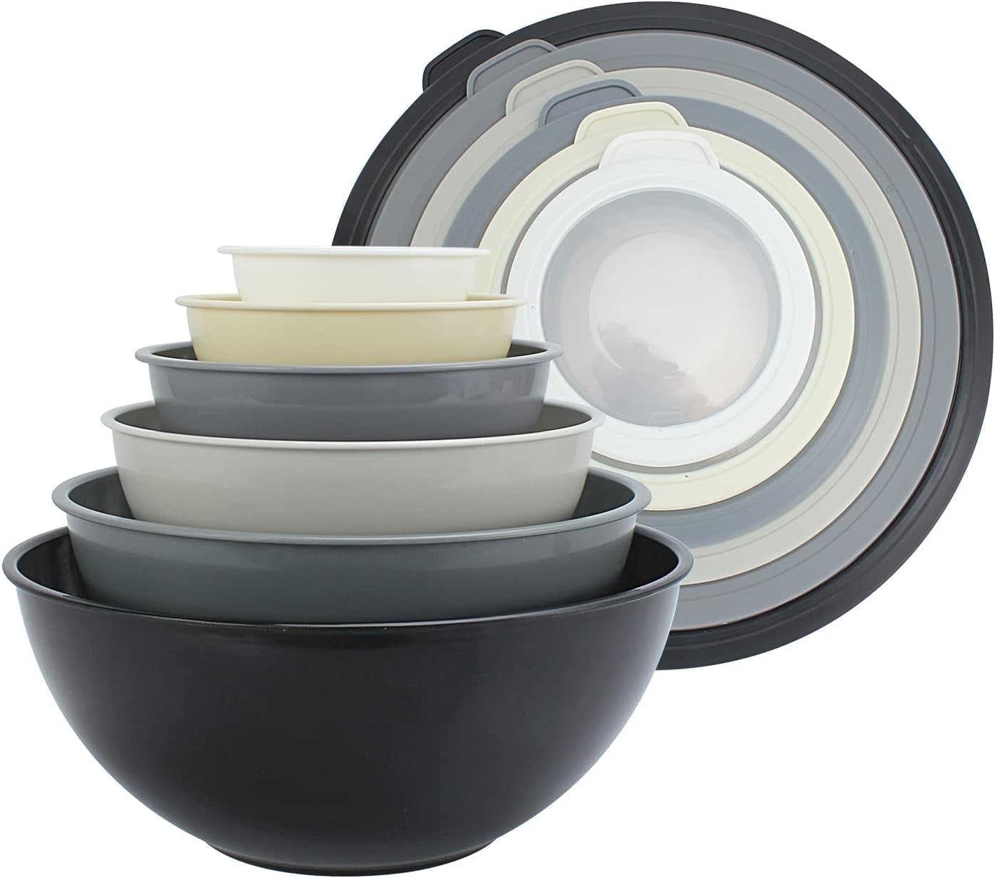 COOK WITH COLOR 12-Pc Mixing Bowls with Lids Set Plastic Bowls for Kitchen, Gray Embossed