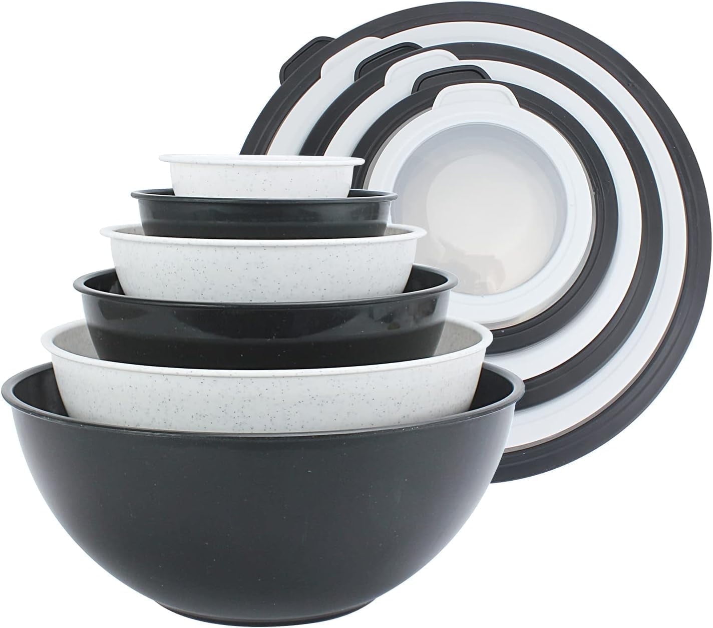 COOK WITH COLOR 12-Pc Mixing Bowls with Lids Set Plastic Bowls for Kitchen, Gray Embossed