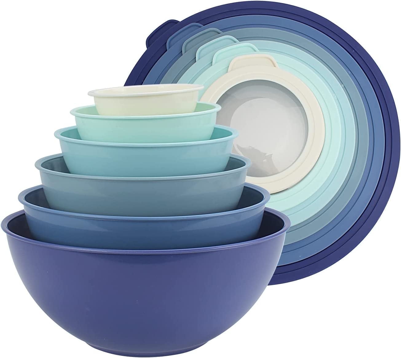 COOK WITH COLOR 12-Pc Mixing Bowls with Lids Set Plastic Bowls for Kitchen, Gray Embossed