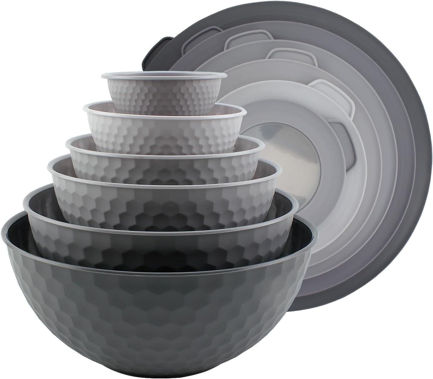 COOK WITH COLOR 12-Pc Mixing Bowls with Lids Set Plastic Bowls for Kitchen, Gray Embossed