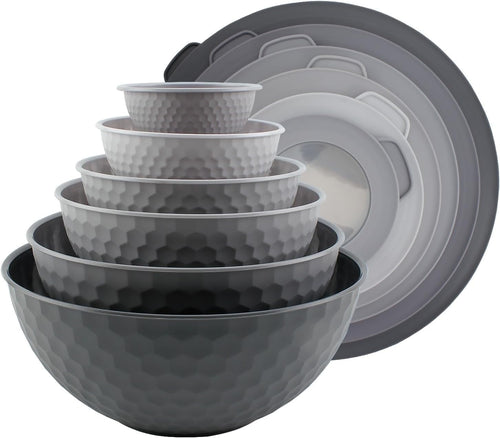 COOK WITH COLOR 12-Pc Mixing Bowls with Lids Set Plastic Bowls for Kitchen, Gray Embossed