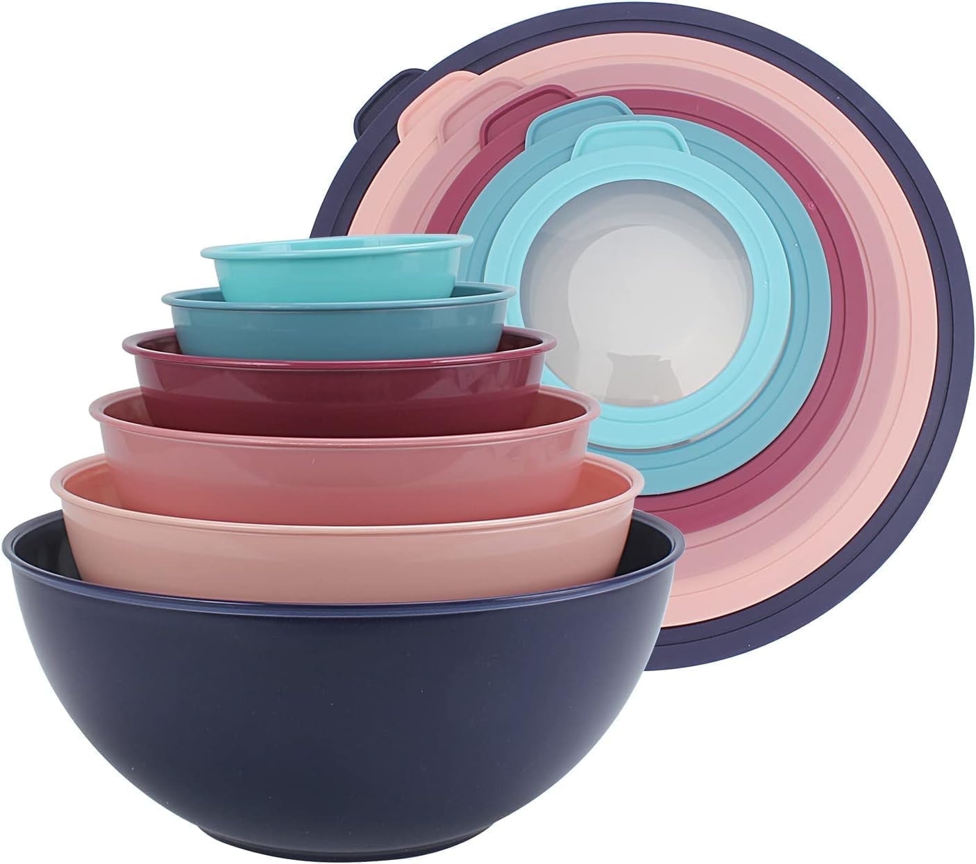 COOK WITH COLOR 12-Pc Mixing Bowls with Lids Set Plastic Bowls for Kitchen, Gray Embossed