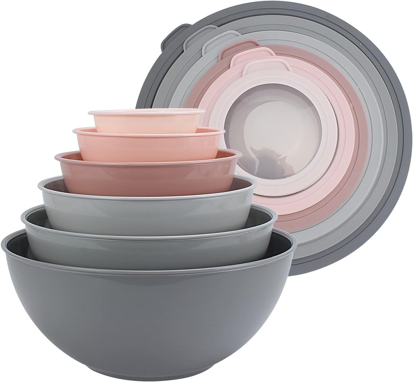 COOK WITH COLOR 12-Pc Mixing Bowls with Lids Set Plastic Bowls for Kitchen, Gray Embossed