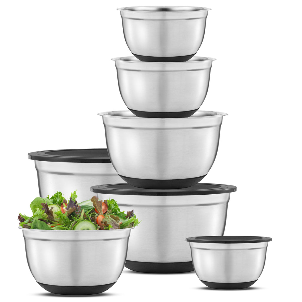 JoyJolt Stainless Steel Mixing Bowls with Lids Set of 7, Black
