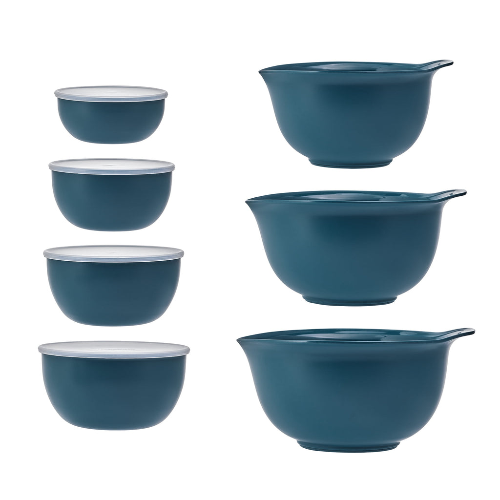 KitchenAid 7-Piece Plastic Nesting Mixing Bowl Set and Prep Bowls with Lids, Mineral Water