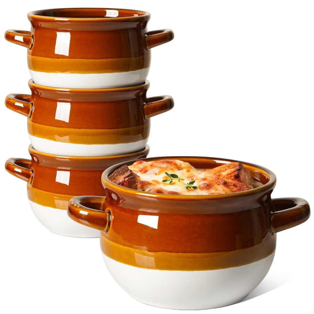 LE TAUCI 16 OZ Ceramic French Onion Soup Bowls with Handles, Set of 4 Soup Crock for Soup, Chili, Beef Stew, Cereal, Pot Pies Serving Bowls