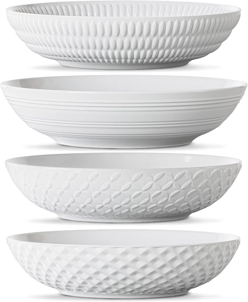 Maison Neuve 4-Piece Textured Porcelain Dinner Bowls Set for Pasta and Soup, 34 oz, 8.5”, White