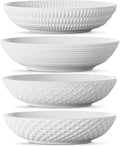 Maison Neuve 4-Piece Textured Porcelain Dinner Bowls Set for Pasta and Soup, 34 oz, 8.5”, White