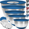 Priority Chef Stainless Steel Mixing Bowls with Lids Set, 3 Grater Attachments Mixing Bowls, Blue