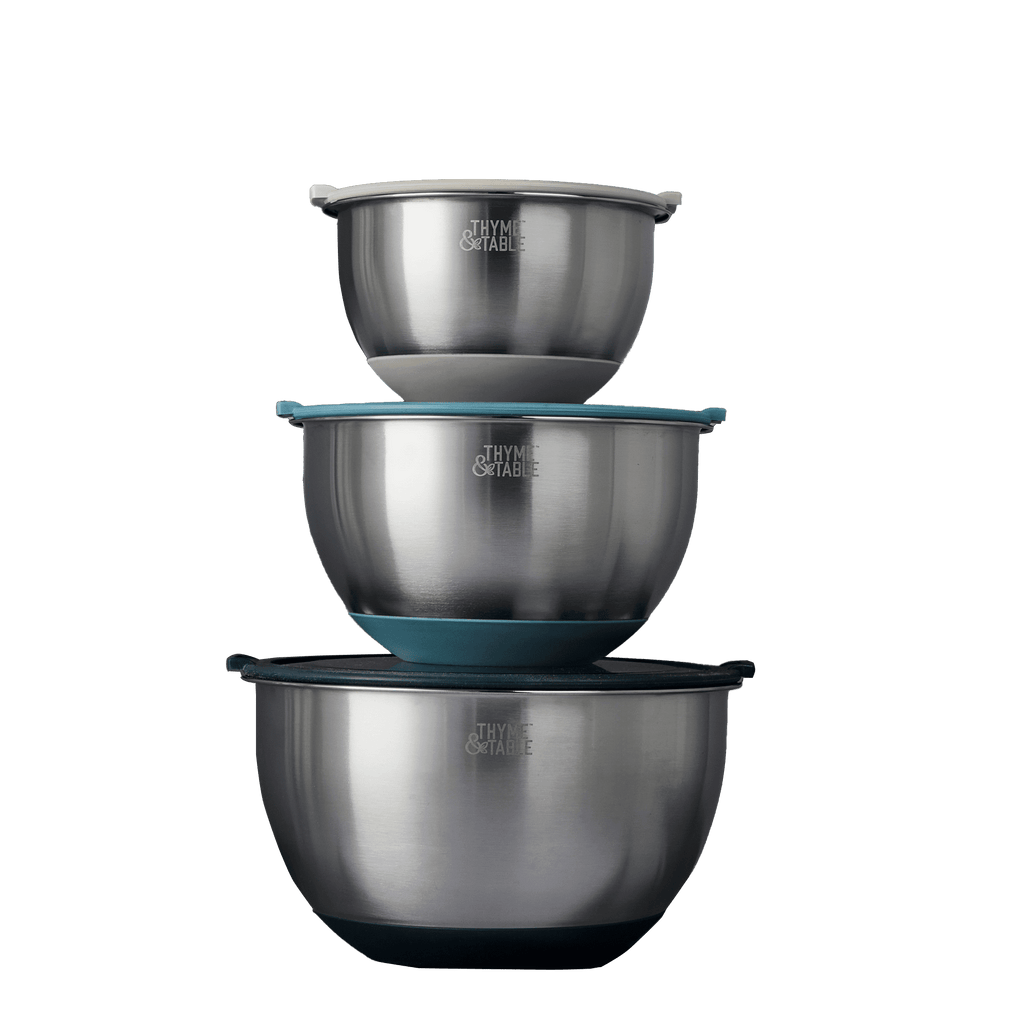 Thyme & Table 6-Piece Nesting Mixing Bowl Set with Easy Grip Transparent Lids - Blue