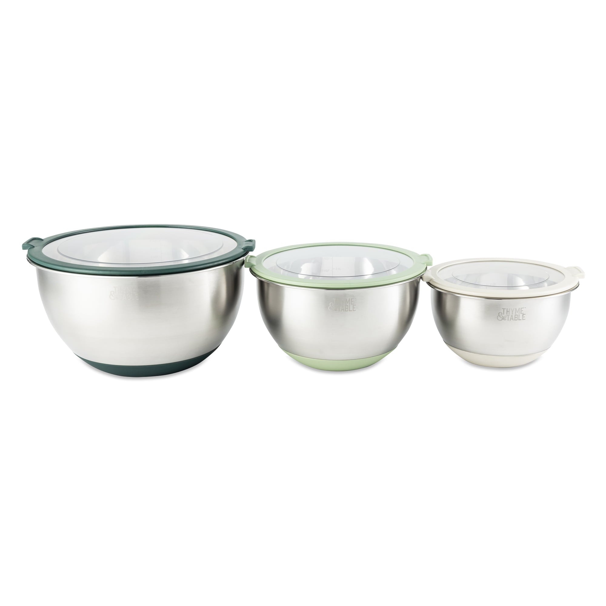 Thyme & Table 6-Piece Nesting Mixing Bowl Set with Easy Grip Transparent Lids - Blue