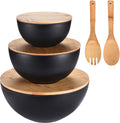Vdomus Bamboo Fiber Salad Bowl Set with Wooden Lids - Perfect for Serving, Mixing, and Prepping Fruits, Pasta, Cheese, Ramen, Bread, and More!