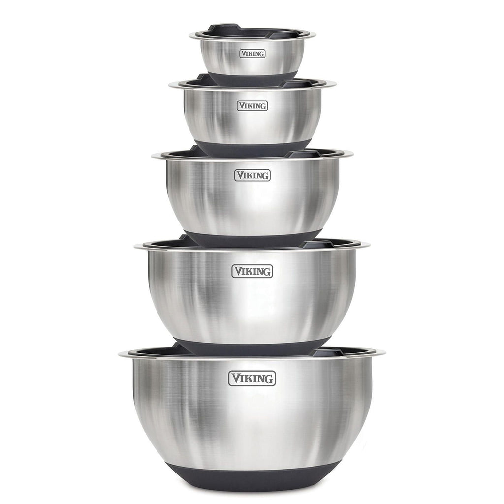 VIKING 10-Piece Stainless Steel Mixing, Prep and Serving Bowl Set In Black