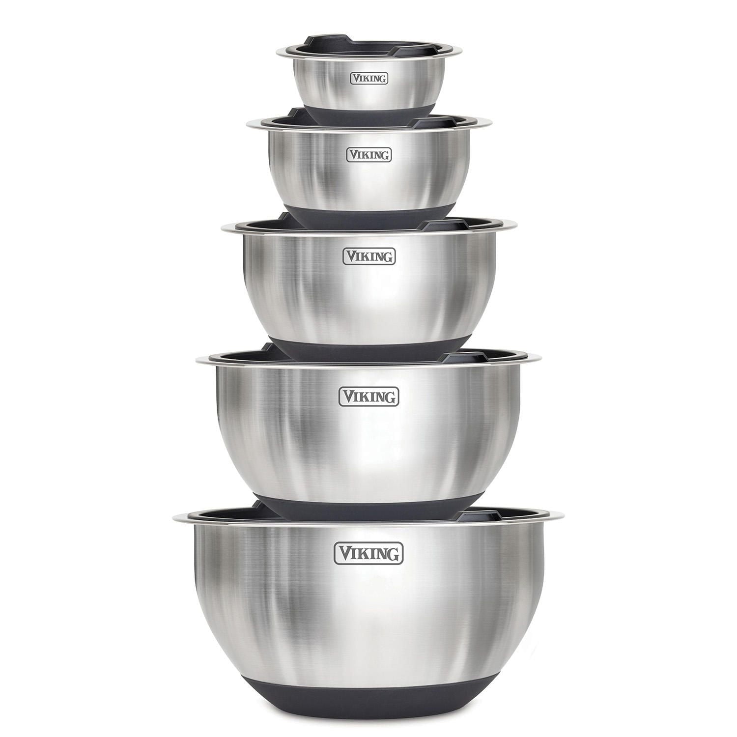VIKING 10-Piece Stainless Steel Mixing, Prep and Serving Bowl Set In Black