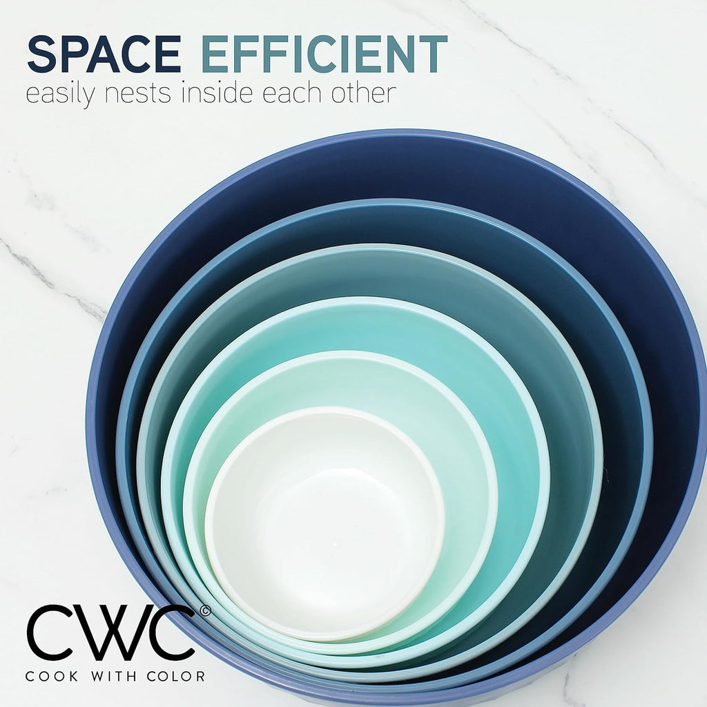 COOK WITH COLOR Meal Prep Containers Wide Mixing Bowls Food Storage Containers with Lids, Blue 12 Pcs