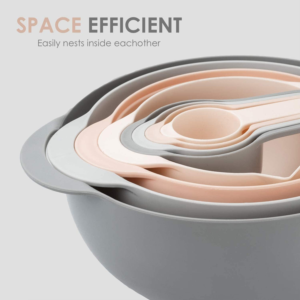 Cook with Color 8 Piece Nesting Bowls with Measuring Cups Colander and Sifter Set - 2 Mixing Bowls, 1 Colander, 1 Sifter and 4 Measuring Cups