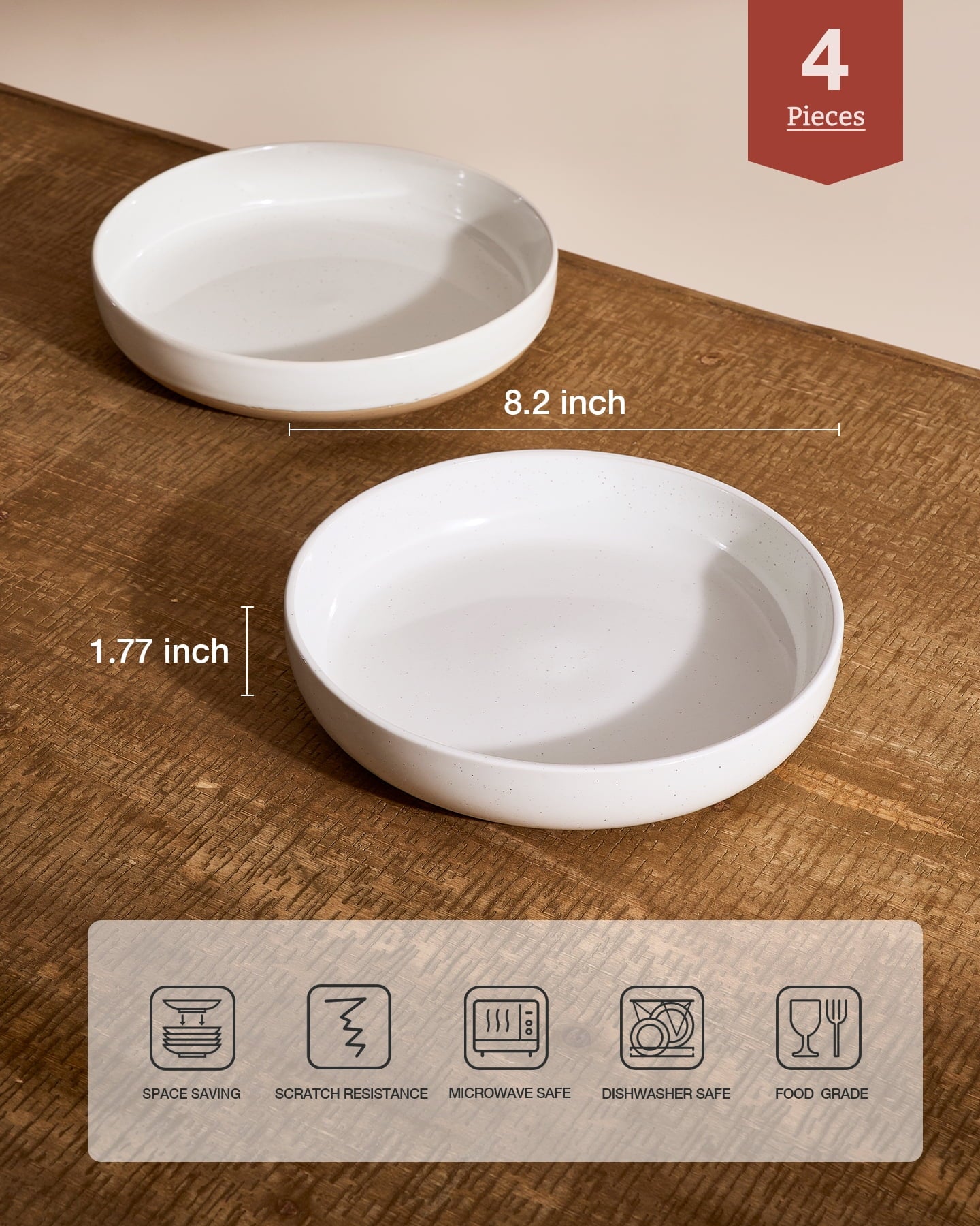 Famiware Milkyway 4-Piece Stoneware 33 oz Pasta Bowl Set, White