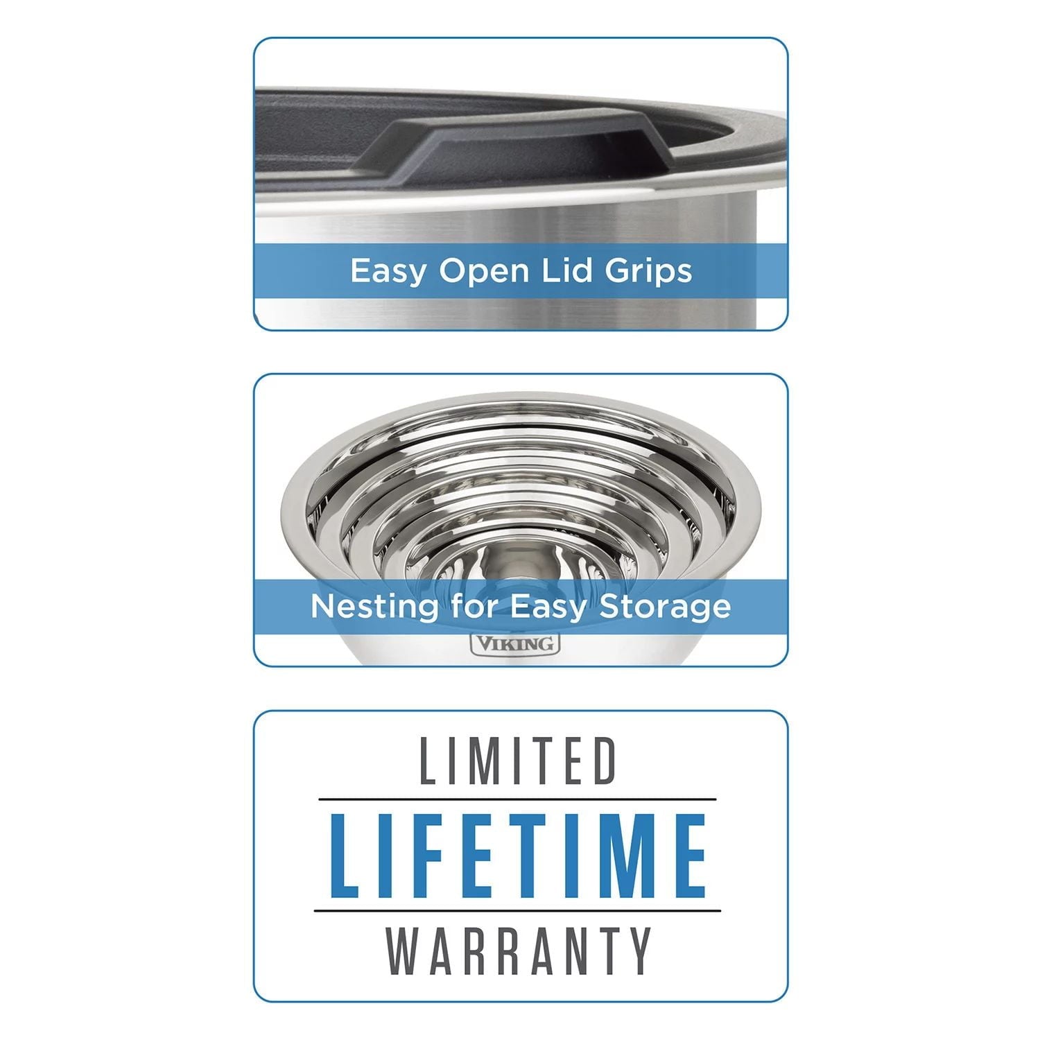 VIKING 10-Piece Stainless Steel Mixing, Prep and Serving Bowl Set In Black