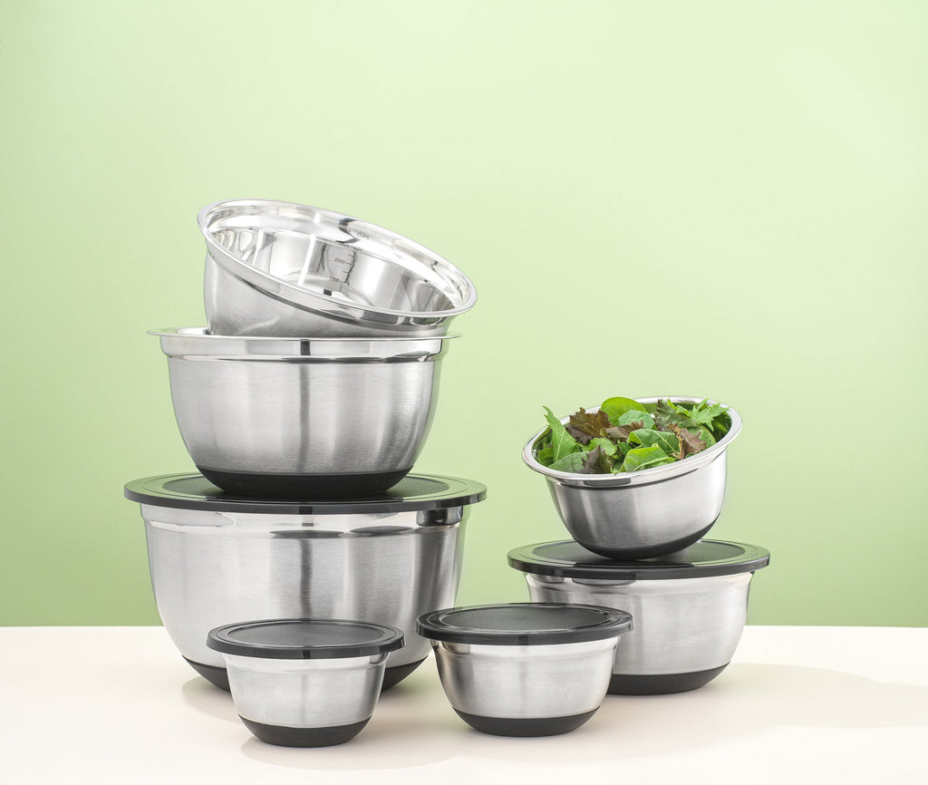 JoyJolt Stainless Steel Mixing Bowls with Lids Set of 7, Black