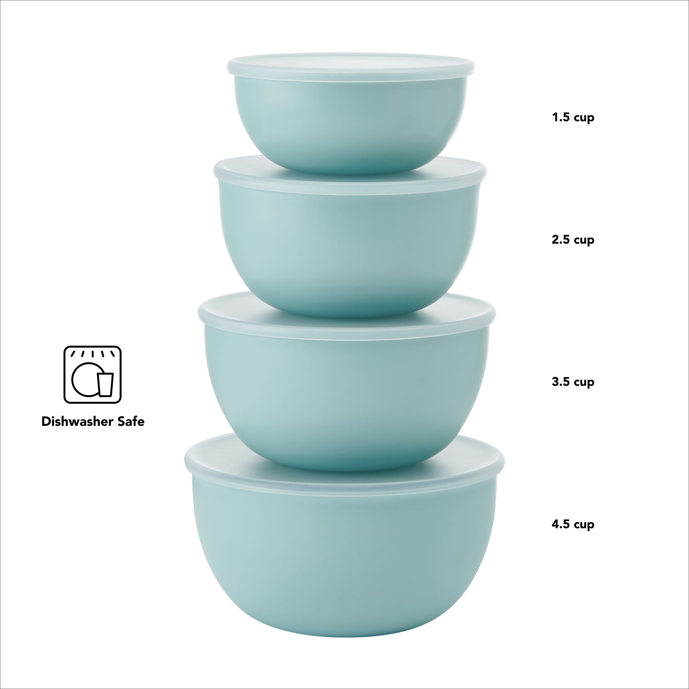 KitchenAid 7-Piece Plastic Nesting Mixing Bowl Set and Prep Bowls with Lids, Mineral Water