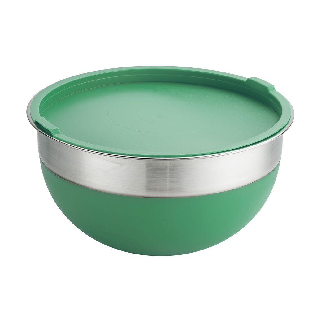 Tramontina 10-Piece Stainless Steel Mixing Bowl Set with Lid, High Wall with Mint Green Silicone Sides, Dishwasher Safe