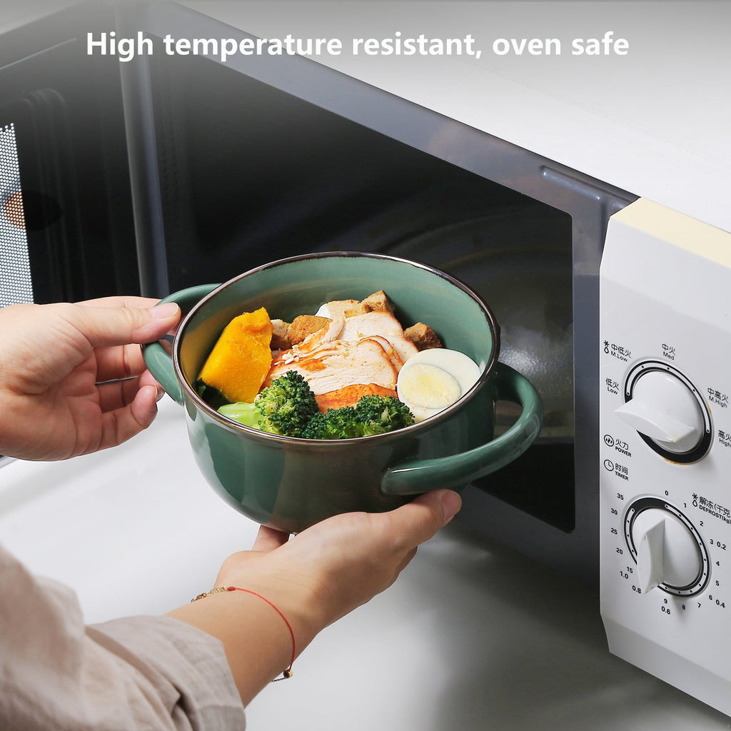 ALOFMO 28 oz Ceramic Stoneware Soup Bowl Set of 4 with Handle for Kitchen & Restaurant, 4 Pieces Ceramic Bowls Set, Oven Safe, Microwave Dishwasher Safe