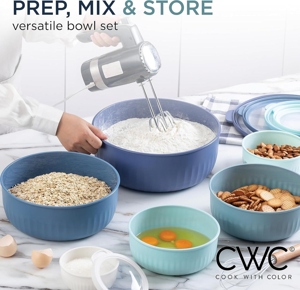 COOK WITH COLOR Meal Prep Containers Wide Mixing Bowls Food Storage Containers with Lids, Blue 12 Pcs