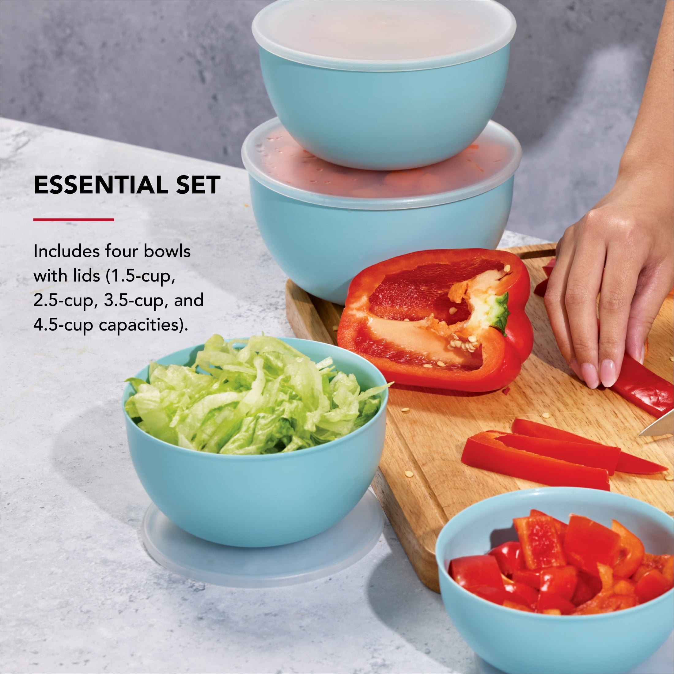 KitchenAid 7-Piece Plastic Nesting Mixing Bowl Set and Prep Bowls with Lids, Mineral Water
