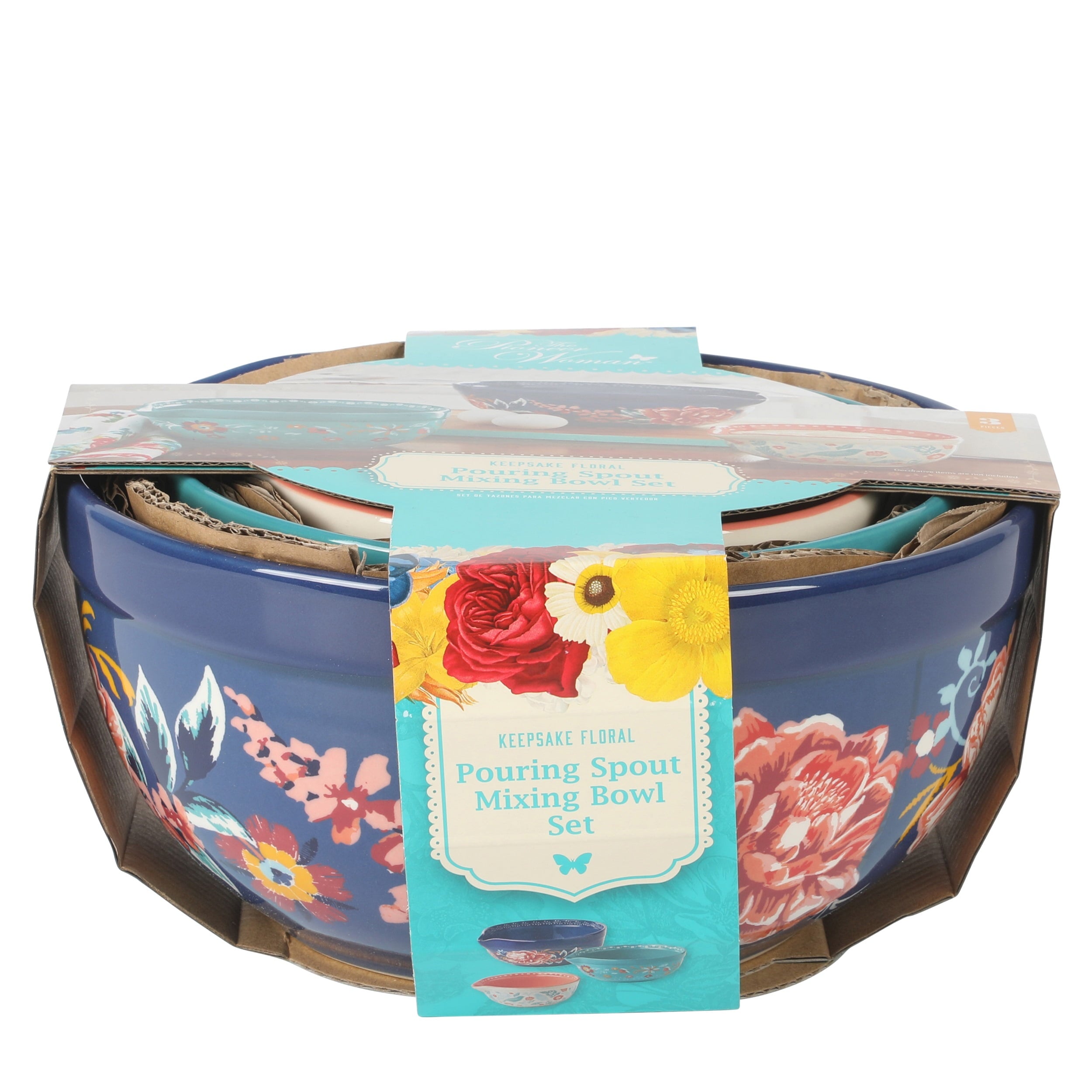The Pioneer Woman Keepsake Floral 3-Piece Ceramic Mixing Bowl Set