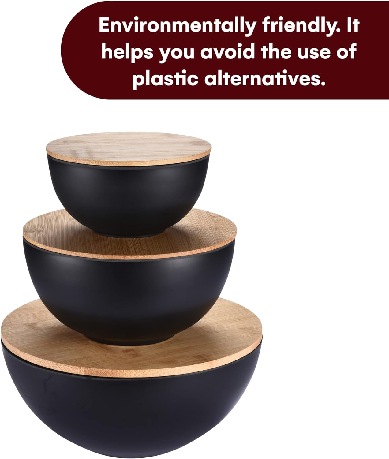 Vdomus Bamboo Fiber Salad Bowl Set with Wooden Lids - Perfect for Serving, Mixing, and Prepping Fruits, Pasta, Cheese, Ramen, Bread, and More!